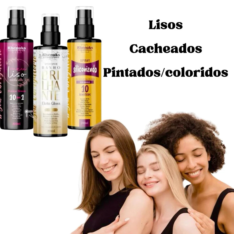 Kit Completo de Sprays para Cabelos – Brilho, Hidratação e Proteção em Um Só Lugar!